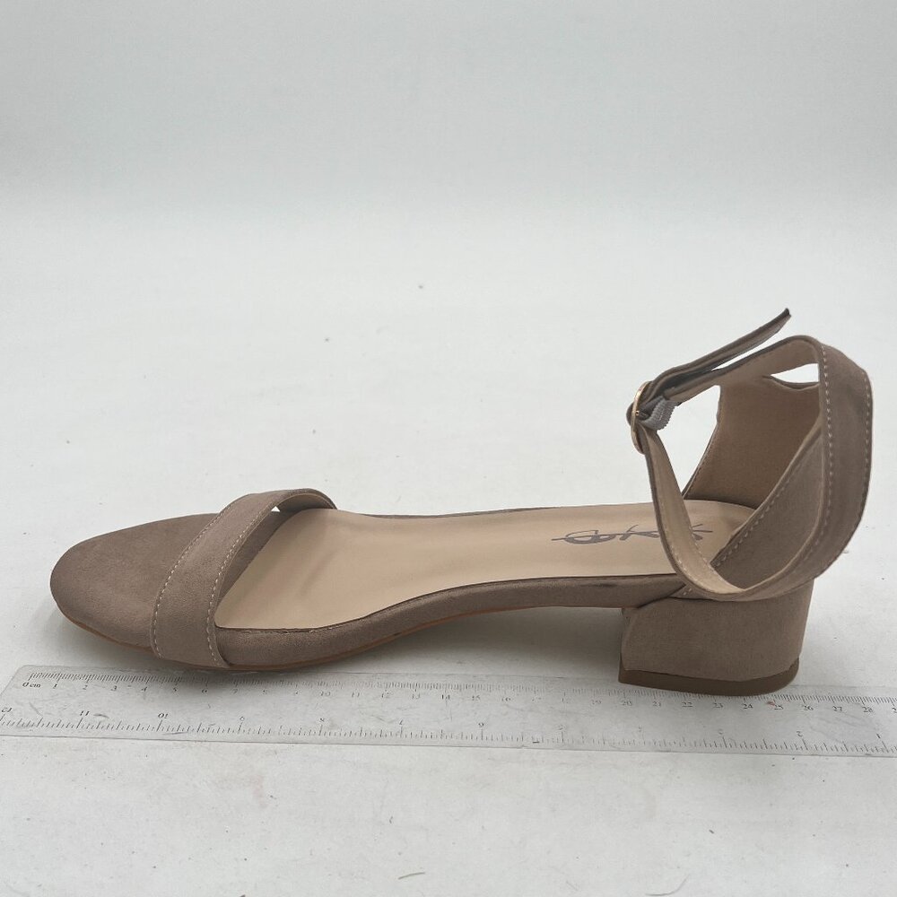 XYD Nude Suede Open Toe Ankle Strap Buckled Low Chunky Heel Dress Sandals - Picture 2 of 8
